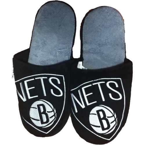  NBA Brooklyn Nets Mens Team Logo Slippers Black (Large (11-12))