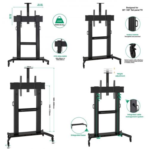  NBAVMOUNT Mobile TV Cart Stand with Wheels and Shelf for Adjustable 60-100 LED LCD Plasma Flat Panel Screen Mount up to 300lbs