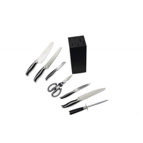  NBD Corp Premium Forged Black Series 8 Piece Sharp Knives Collection With Stand Included - Knife Block Set With Sharpener, Stainless Steel Purpose Kitchen Scissors, Santoku, Utilit