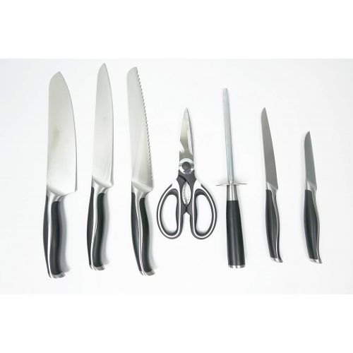  NBD Corp Premium Forged Black Series 8 Piece Sharp Knives Collection With Stand Included - Knife Block Set With Sharpener, Stainless Steel Purpose Kitchen Scissors, Santoku, Utilit