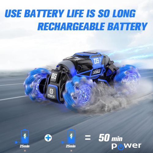  NBPOWER Remote Control Car Hobby RC Crawlers 4WD Stunt Car Double Sided 360 Flips Colorful Lights and Music Electric High Speed Off Road Drift Vehicle 1:14 Scale Rechargeable Monster Truck