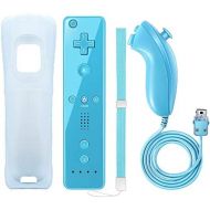 NC Remote Controller and Nunchaku Controller Replacement for Wii Remote Controller,Built in 3-axis Motion Sensor,Compatible with Nintendo Wii/Wii U,with Silicone Case and Wrist Str