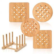 [아마존베스트]Bamboo Trivet, NC Home Kitchen Bamboo Hot Pads Trivet, Heat Resistant Pads Teapot Trivet, Square and Round (Multi-size, Pack of 4)