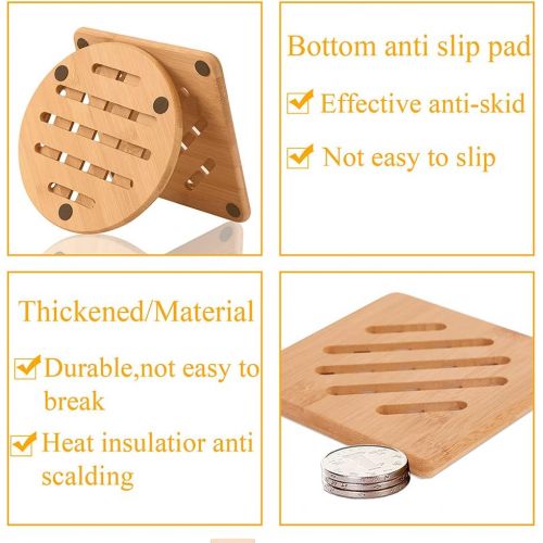  [아마존베스트]Bamboo Trivet, NC Home Kitchen Bamboo Hot Pads Trivet, Heat Resistant Pads Teapot Trivet, Square and Round (Multi-size, Pack of 4)