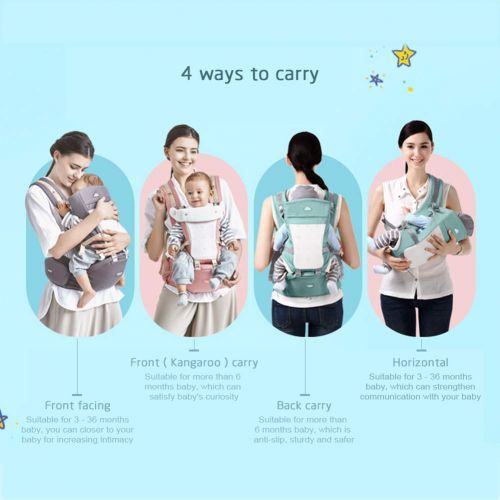  NCSBB-Baby carrier Baby Hip Seat Waist Stool 4 in 1 Ergonomic Baby Carrier Reduces Shoulder Injuries Suitable for Babies from 0-36 Months,Gray