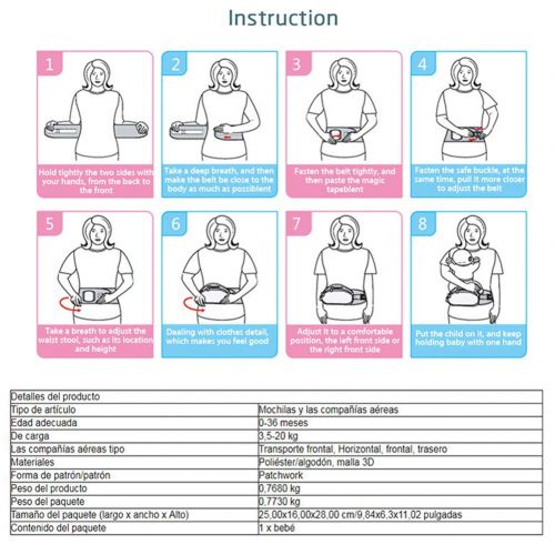  NCSBB-Baby carrier Baby Hip Seat Waist Stool 4 in 1 Ergonomic Baby Carrier Reduces Shoulder Injuries Suitable for Babies from 0-36 Months,Gray