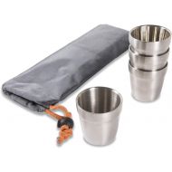 nCamp Camping Coffee Mug Cup Set, Stainless Steel, Insulated, Stackable, Gear for Backpacking Hiking Camp Outdoor Includes Carrying Bag, 6 Oz (4 Pack)