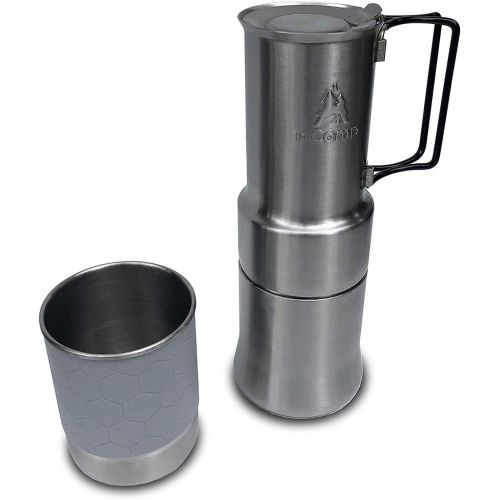  nCamp Portable Camping Coffee Maker, Compact Espresso Style, Stainless Steel Stovetop Cafe Gear for Camping Backpacking Hiking Outdoor Cooking Camp Chef Stove