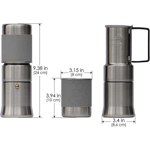  nCamp Portable Camping Coffee Maker, Compact Espresso Style, Stainless Steel Stovetop Cafe Gear for Camping Backpacking Hiking Outdoor Cooking Camp Chef Stove