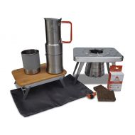 NCamp nCamp Kitchen to Go Original, Portable Compact Wood Burning Camping Stove, Elevated Bamboo Cutting Board Prep Surface Combo, Espresso Style Camping Coffee Maker, Fire Starter Stick
