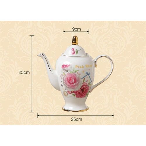  NDHT Bone China 9.5 Ceramic Teapot Coffee Pot with Lid,Pink Rose,1000ml,25259cm,with gift box
