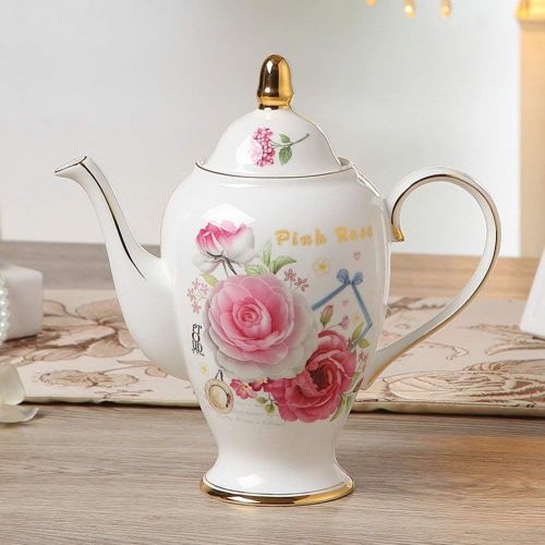  NDHT Bone China 9.5 Ceramic Teapot Coffee Pot with Lid,Pink Rose,1000ml,25259cm,with gift box