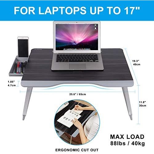  [아마존베스트]NEARPOW Laptop Bed Table, XXL Bed Trays for Eating, Laptops, Writing, Study and Drawing- Laptop Desk for Bed, Sofa and Couch- Folding Laptop Standwith Portable Book Stand and Drawer Storag