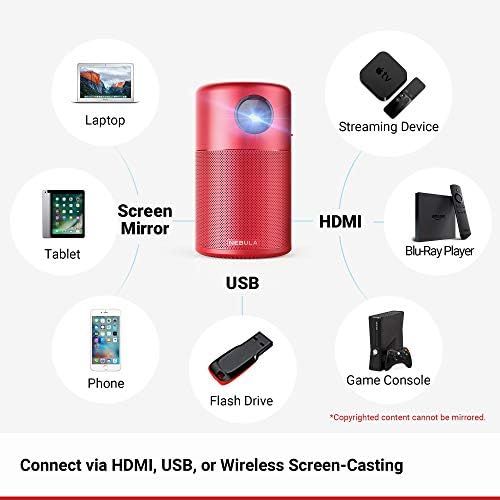 앤커 NEBULA Capsule, by Anker, Smart Wi-Fi Mini Projector, Red, 100 ANSI Lumen Portable Projector, 360° Speaker, Movie Projector, 100 Inch Picture, 4-Hour Video Playtime, Outdoor Projec