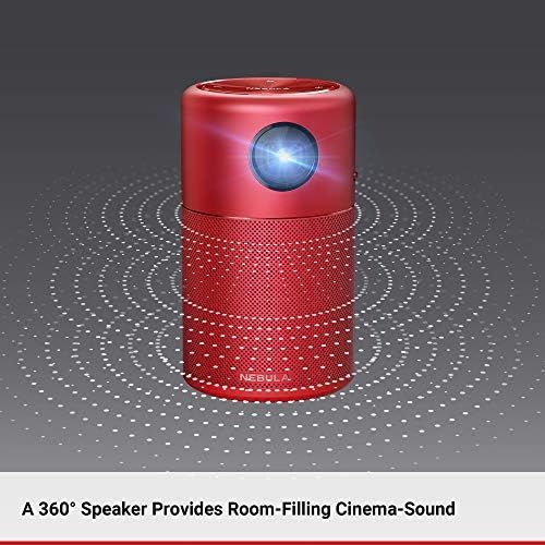 앤커 NEBULA Capsule, by Anker, Smart Wi-Fi Mini Projector, Red, 100 ANSI Lumen Portable Projector, 360° Speaker, Movie Projector, 100 Inch Picture, 4-Hour Video Playtime, Outdoor Projec