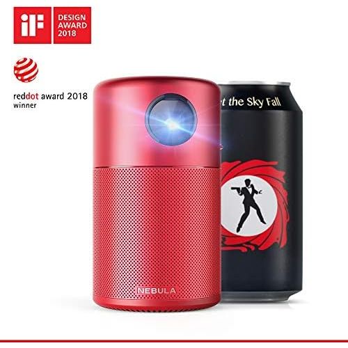 앤커 NEBULA Capsule, by Anker, Smart Wi-Fi Mini Projector, Red, 100 ANSI Lumen Portable Projector, 360° Speaker, Movie Projector, 100 Inch Picture, 4-Hour Video Playtime, Outdoor Projec