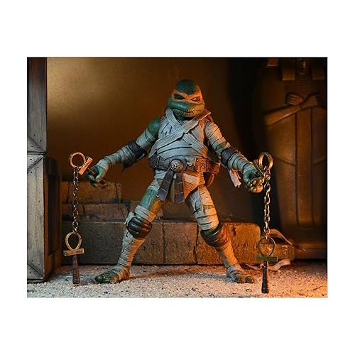 네카 NECA Universal Monsters X Teenage Mutant Ninja Turtle 7-Inch Scale Ultimate Michelangelo Mummy Action Figure with Interchangeable Heads and Accessories