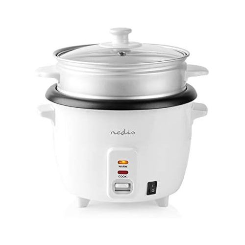  [아마존베스트]Nedis - Rice Cooker - 400 Watt - 1.0 Litre Capacity - Automatic Warming Level - Steamer Insert - Cup Included - White