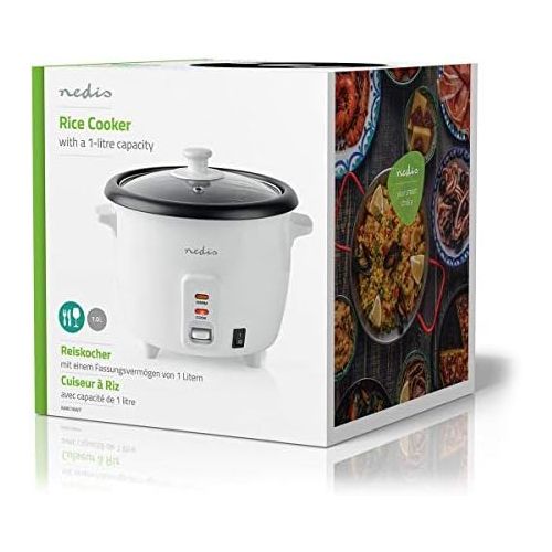  [아마존베스트]Nedis - Rice Cooker - 400 Watt - 1.0 Litre Capacity - Automatic Warming Level - Steamer Insert - Cup Included - White