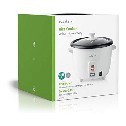  [아마존베스트]Nedis - Rice Cooker - 400 Watt - 1.0 Litre Capacity - Automatic Warming Level - Steamer Insert - Cup Included - White