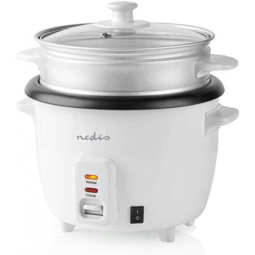  [아마존베스트]Nedis - Rice Cooker - 400 Watt - 1.0 Litre Capacity - Automatic Warming Level - Steamer Insert - Cup Included - White