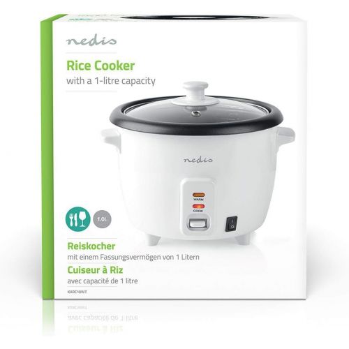  [아마존베스트]Nedis - Rice Cooker - 400 Watt - 1.0 Litre Capacity - Automatic Warming Level - Steamer Insert - Cup Included - White