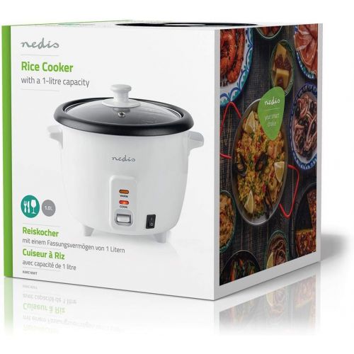  [아마존베스트]Nedis - Rice Cooker - 400 Watt - 1.0 Litre Capacity - Automatic Warming Level - Steamer Insert - Cup Included - White