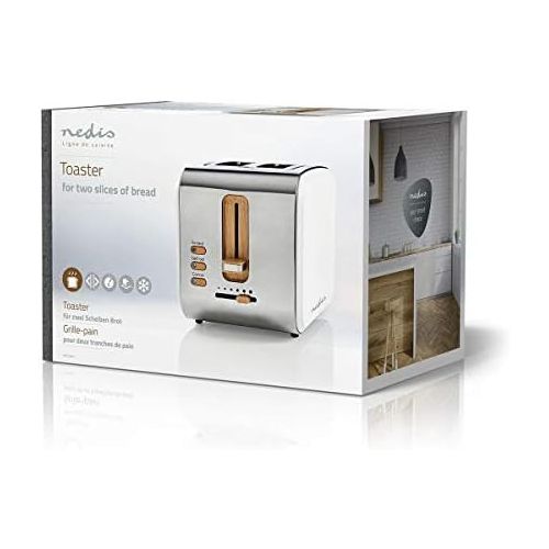  [아마존베스트]Nedis - Toaster - 2 wide openings - soft touch - 6 different levels - defrosting and warming function - crumb drawer - auto shut-off - demolition function - soft touch surface - 90