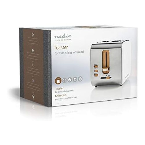  [아마존베스트]Nedis - Toaster - 2 wide openings - soft touch - 6 different levels - defrosting and warming function - crumb drawer - auto shut-off - demolition function - soft touch surface - 90