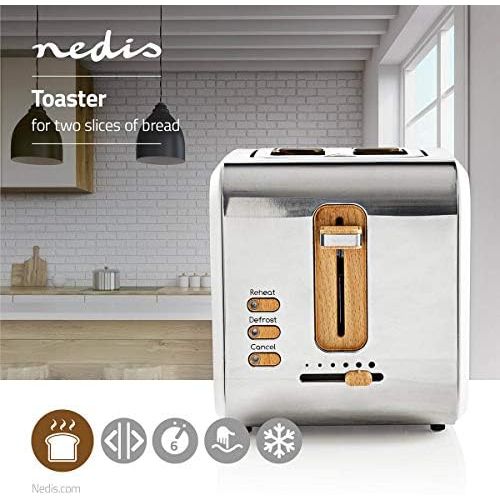  [아마존베스트]Nedis - Toaster - 2 wide openings - soft touch - 6 different levels - defrosting and warming function - crumb drawer - auto shut-off - demolition function - soft touch surface - 90