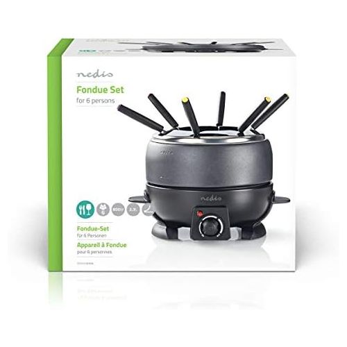  [아마존베스트]Nedis Fondue set, 6 people, 2.3 L, 800 W, adjustable temperature regulation, removable fork ring,non-stick coating,6 fondue forks - cool touch handle, black