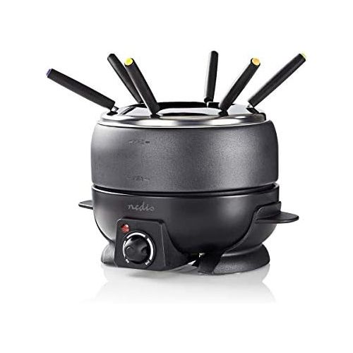  [아마존베스트]Nedis Fondue set, 6 people, 2.3 L, 800 W, adjustable temperature regulation, removable fork ring,non-stick coating,6 fondue forks - cool touch handle, black