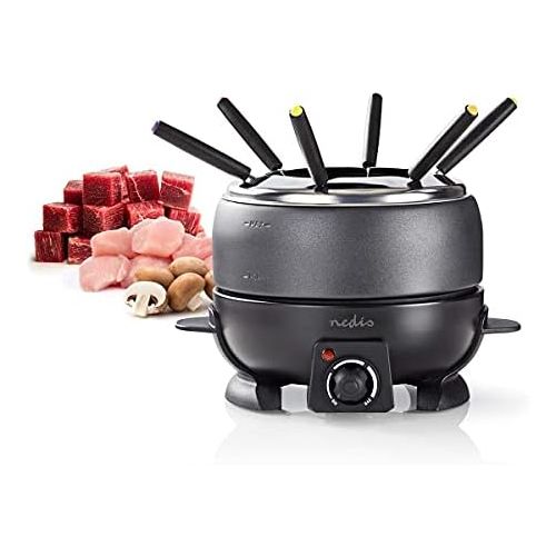  [아마존베스트]Nedis Fondue set, 6 people, 2.3 L, 800 W, adjustable temperature regulation, removable fork ring,non-stick coating,6 fondue forks - cool touch handle, black