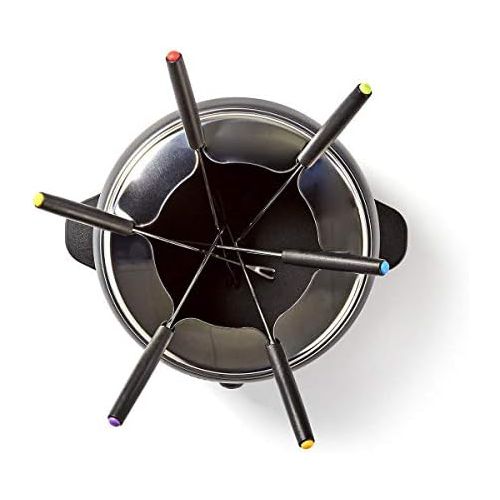  [아마존베스트]Nedis Fondue set, 6 people, 2.3 L, 800 W, adjustable temperature regulation, removable fork ring,non-stick coating,6 fondue forks - cool touch handle, black