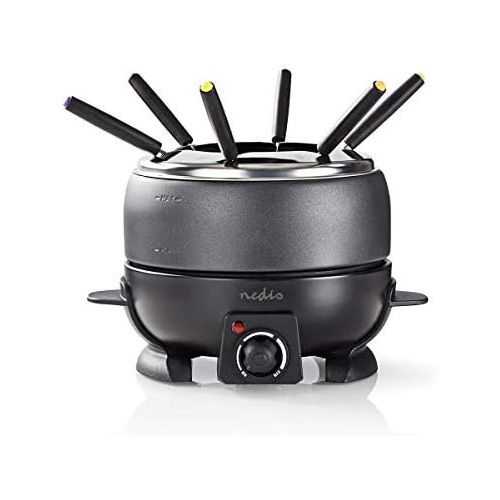  [아마존베스트]Nedis Fondue set, 6 people, 2.3 L, 800 W, adjustable temperature regulation, removable fork ring,non-stick coating,6 fondue forks - cool touch handle, black