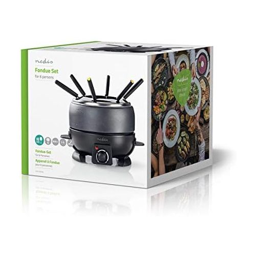  [아마존베스트]Nedis Fondue set, 6 people, 2.3 L, 800 W, adjustable temperature regulation, removable fork ring,non-stick coating,6 fondue forks - cool touch handle, black