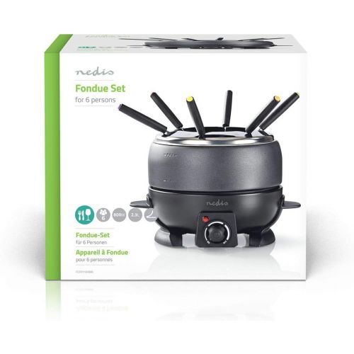  [아마존베스트]Nedis Fondue set, 6 people, 2.3 L, 800 W, adjustable temperature regulation, removable fork ring,non-stick coating,6 fondue forks - cool touch handle, black