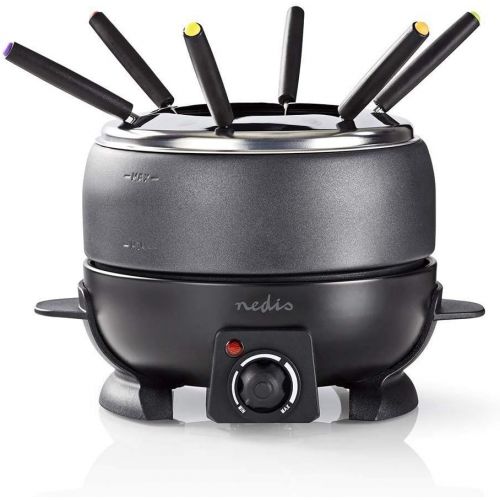  [아마존베스트]Nedis Fondue set, 6 people, 2.3 L, 800 W, adjustable temperature regulation, removable fork ring,non-stick coating,6 fondue forks - cool touch handle, black