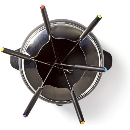  [아마존베스트]Nedis Fondue set, 6 people, 2.3 L, 800 W, adjustable temperature regulation, removable fork ring,non-stick coating,6 fondue forks - cool touch handle, black