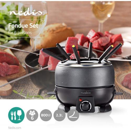  [아마존베스트]Nedis Fondue set, 6 people, 2.3 L, 800 W, adjustable temperature regulation, removable fork ring,non-stick coating,6 fondue forks - cool touch handle, black