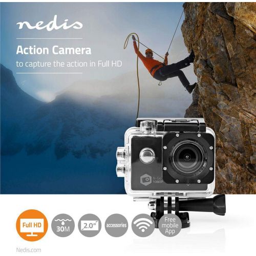  [아마존베스트]Nedis - Action Camera - Full HD 1080p - WLAN - Waterproof Case - Lightweight - Supplied Mounts - Integrated Wi-Fi Connection