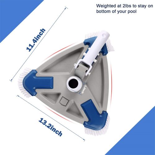  NEDOYA Pool Vacuum Head，11 Triangle Weighted Pool Cleaner EZ Clips Handle Pool Brush Head for Cleaning Above Ground & Inground Swimming Pool,Water Park,Spa