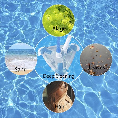  NEDOYA Pool Vacuum Head，11 Triangle Weighted Pool Cleaner EZ Clips Handle Pool Brush Head for Cleaning Above Ground & Inground Swimming Pool,Water Park,Spa