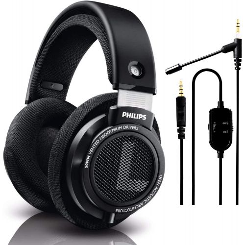  NeeGo Attachable Microphone for Gaming, Philips SHP9500 Wired Over-Ear Stereo HiFi Headphones, Comfort Fit Professional Studio Monitor, Open-Back 50mm Drivers (Black) +