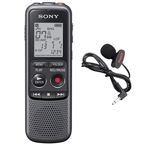  Sony Digital Voice Recorder ICD-PX Series, with Built-in Mic and USB, 4GB Memory, Noise Cut for Noise-Free Recordings, Includes A NeeGo Lavalier Lapel Mic