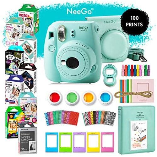  NEEGO NeeGo Instax Mini 9 Instant Camera Bundle  Deluxe Kit with Camera, Matching Case & 9 Fun Film Packs100 Exposures for Instant Creative Photos-Ice Blue