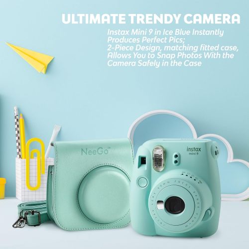  NEEGO NeeGo Instax Mini 9 Instant Camera Bundle  Deluxe Kit with Camera, Matching Case & 9 Fun Film Packs100 Exposures for Instant Creative Photos-Ice Blue