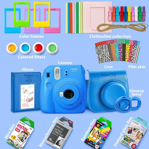  NEEGO NeeGo Instax Mini 9 Instant Camera BundleDeluxe Kit with Camera, Matching Case & 4 Fun Film PacksRainbow, Stained Glass, Monochrome & White 50 Exposures for Instant Creative Phot