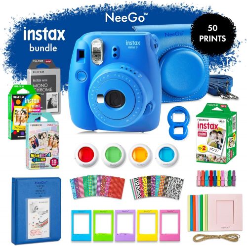  NEEGO NeeGo Instax Mini 9 Instant Camera BundleDeluxe Kit with Camera, Matching Case & 4 Fun Film PacksRainbow, Stained Glass, Monochrome & White 50 Exposures for Instant Creative Phot