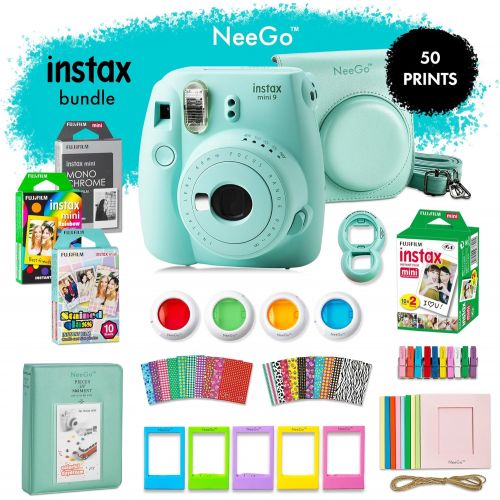  NEEGO NeeGo Instax Mini 9 Instant Camera Bundle  Deluxe Kit with Camera, Matching Case & 4 Fun Film PacksRainbow, Stained Glass, Monochrome & White 50 Exposures for Instant Creative Ph